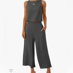 ANRABESS summer two piece outfit. Crop button back top & crop wide leg pants